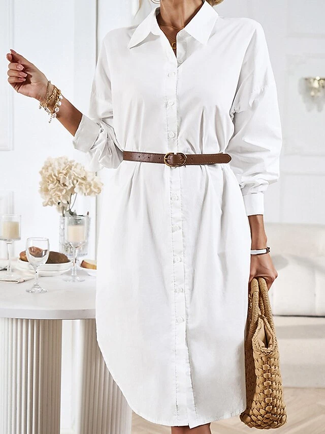 Women's Casual Dress Work Dress Shift Dress Mini Dress Outdoor Office Business Cotton Classic Modern Shirt Collar Button Pocket Long Sleeve Summer Spring Fall 2023 Loose Fit Black White Blue Pure 3 Women's Casual Dress Work Dress Shift Dress Mini Dress Outdoor Office Business Cotton Classic Modern Shirt Collar Button Pocket Long Sleeve Summer Spring Fall 2023 Loose Fit Black White Blue Pure - Image 3