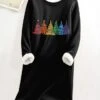 Women's Christmas Dress Sweatshirt Dress Mini Dress Warm Fashion Outdoor Christmas Vacation Crew Neck Print Christmas Tree Loose Fit Black S M L XL XXL