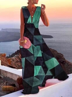 Women‘s Casual Dress Swing Dress Long Dress Maxi Dress Blue Light Green Fuchsia Sleeveless Floral Print Spring Summer V Neck 2023 S M L XL XXL -Casual Print Dress Sales dhxlnl1631694993637