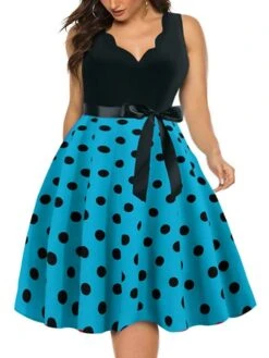 Women's Plus Size Curve Party Dress Polka Dot V Neck Bow Sleeveless Fall Spring Vintage 1950s Elegant Knee Length Dress Formal Party Dress 18 Women's Plus Size Curve Party Dress Polka Dot V Neck Bow Sleeveless Fall Spring Vintage 1950s Elegant Knee Length Dress Formal Party Dress -Casual Print Dress Sales diakjw1637034063609