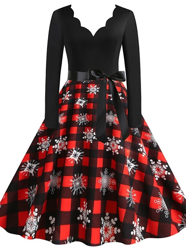 Women's Christmas Swing Dress Vintage DressKnee Length Dress Blue Red Navy Blue Black Long Sleeve Plaid Santa Claus Elk Bow Print Fall Winter V Neck Vacation Vintage 2022 S M L XL XXL 3XL 20 Women's Christmas Swing Dress Vintage DressKnee Length Dress Blue Red Navy Blue Black Long Sleeve Plaid Santa Claus Elk Bow Print Fall Winter V Neck Vacation Vintage 2022 S M L XL XXL 3XL - Image 20