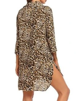 Women's Shirt Dress Beach Dress Beach Wear Mini Dress Button Plus High Low Casual Leopard Turndown 3/4 Length Sleeve Loose Fit Outdoor Daily Azure Black 2023 Spring Summer S M L XL -Casual Print Dress Sales djbnrn1676892560654