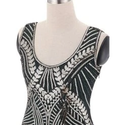 Women's Retro 1920s Fringe Dress Midi Dress Party Halloween Sequins Tassel Fringe Leaf Deep U Sleeveless Regular Fit Spring Fall 2023 Silver Black S M L XL -Casual Print Dress Sales djboiv1692858230701