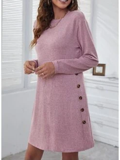 Women's Casual Dress T Shirt Dress Tee Dress Winter Dress Mini Dress Patchwork Button Daily Going Out Weekend Basic Elegant Crew Neck Long Sleeve Black Pink Grey Color S M L XL 2XL Size -Casual Print Dress Sales djfeiz1691057851449