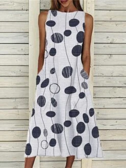 Women's Casual Dress Midi Dress Blue Green Sleeveless Geometric Pocket Summer Spring Crew Neck Vacation 2023 S M L XL XXL 3XL