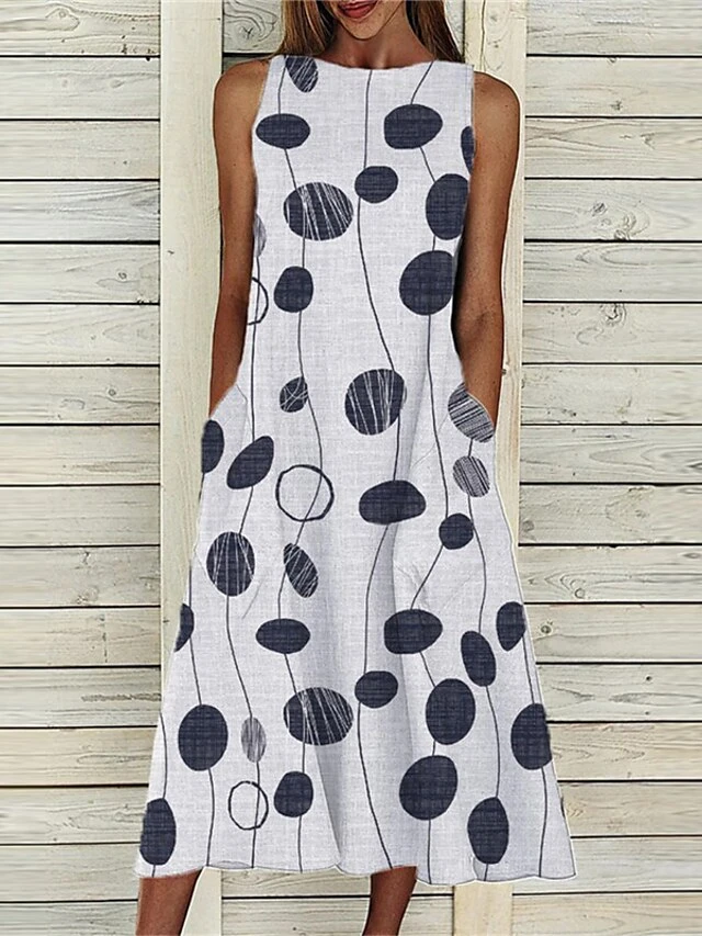 Women's Casual Dress Midi Dress Blue Green Sleeveless Geometric Pocket Summer Spring Crew Neck Vacation 2023 S M L XL XXL 3XL 1 Women's Casual Dress Midi Dress Blue Green Sleeveless Geometric Pocket Summer Spring Crew Neck Vacation 2023 S M L XL XXL 3XL