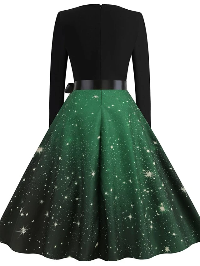 Women's Christmas Casual Dress Swing Dress Midi Dress Green Wine Light Red Fuchsia Red Long Sleeve Santa Claus Elk Bow Print Winter Fall V Neck Vacation Vintage 2022 S M L XL XXL 3XL 4 Women's Christmas Casual Dress Swing Dress Midi Dress Green Wine Light Red Fuchsia Red Long Sleeve Santa Claus Elk Bow Print Winter Fall V Neck Vacation Vintage 2022 S M L XL XXL 3XL - Image 4