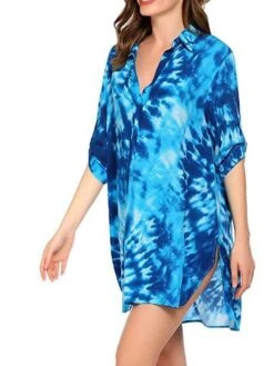 Women's Shirt Dress Beach Dress Beach Wear Mini Dress Button Plus High Low Casual Leopard Turndown 3/4 Length Sleeve Loose Fit Outdoor Daily Azure Black 2023 Spring Summer S M L XL -Casual Print Dress Sales dkbqde1676892558176