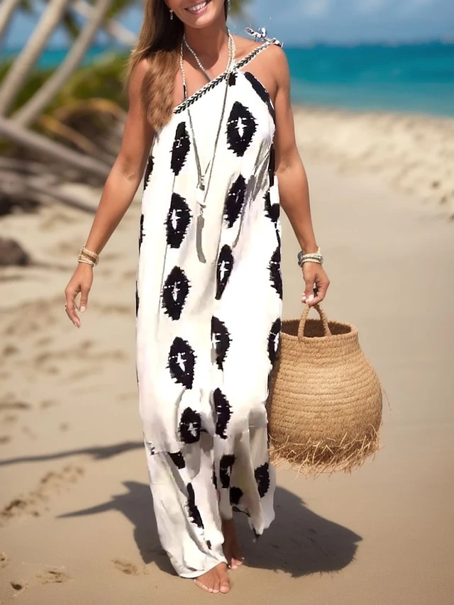 Women's Casual Dress Summer Dress Halter Neck Dress Print Print Halter Neck Long Dress Maxi Dress Fashion Modern Daily Holiday Sleeveless Loose Fit White Yellow Red Summer Spring S M L XL XXL 7 Women's Casual Dress Summer Dress Halter Neck Dress Print Print Halter Neck Long Dress Maxi Dress Fashion Modern Daily Holiday Sleeveless Loose Fit White Yellow Red Summer Spring S M L XL XXL - Image 7