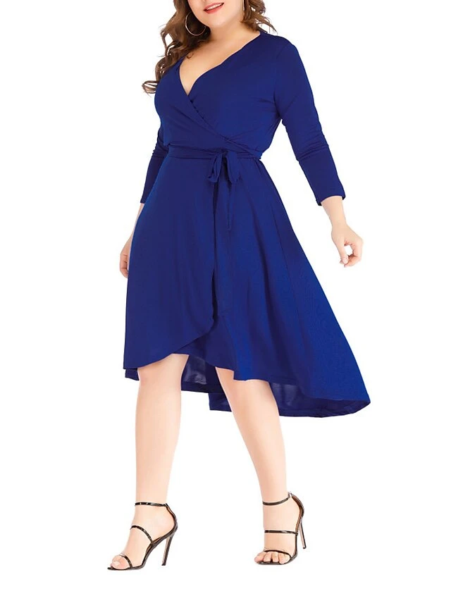 Women's Plus Size Curve Work Dress Black Dress A Line Dress Fashion Midi Dress Lace Up Asymmetrical V Neck 3/4 Length Sleeve Plain Loose Fit Black Blue Fall XL XXL 3XL 4XL 5XL 3 Women's Plus Size Curve Work Dress Black Dress A Line Dress Fashion Midi Dress Lace Up Asymmetrical V Neck 3/4 Length Sleeve Plain Loose Fit Black Blue Fall XL XXL 3XL 4XL 5XL - Image 3