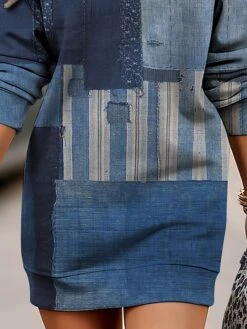 Women's Casual Dress Sweatshirt Dress Winter Dress Geometric Color Block Print Crew Neck Mini Dress Fashion Streetwear Outdoor Daily Long Sleeve Loose Fit Blue Fall Winter S M L XL XXL -Casual Print Dress Sales dlkkzx1695297926325