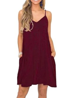Women's Casual Dress Strap Dress Mini Dress Black Wine Dark Blue Sleeveless Pure Color Pocket Summer Spring Spaghetti Strap Stylish Loose Fit 2023 S M L XL XXL -Casual Print Dress Sales dmeiwu1645096567133