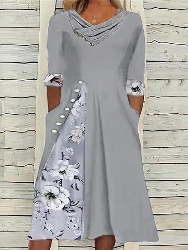 Women‘s Plus Size Curve Casual Dress Floral V Neck Print 3 4 Length Sleeve Spring Fall Casual Midi Dress Casual Daily Dress 1 Women‘s Plus Size Curve Casual Dress Floral V Neck Print 3 4 Length Sleeve Spring Fall Casual Midi Dress Casual Daily Dress