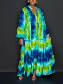 Women's Shirt Dress Casual Dress Swing Dress Maxi Long Dress Outdoor Daily Vacation Polyester Fashion Modern Split Neck Ruffle Print Long Sleeve Summer Spring Fall 2023 Loose Fit White Tie Dye Flower -Casual Print Dress Sales dndwmg1691057439149