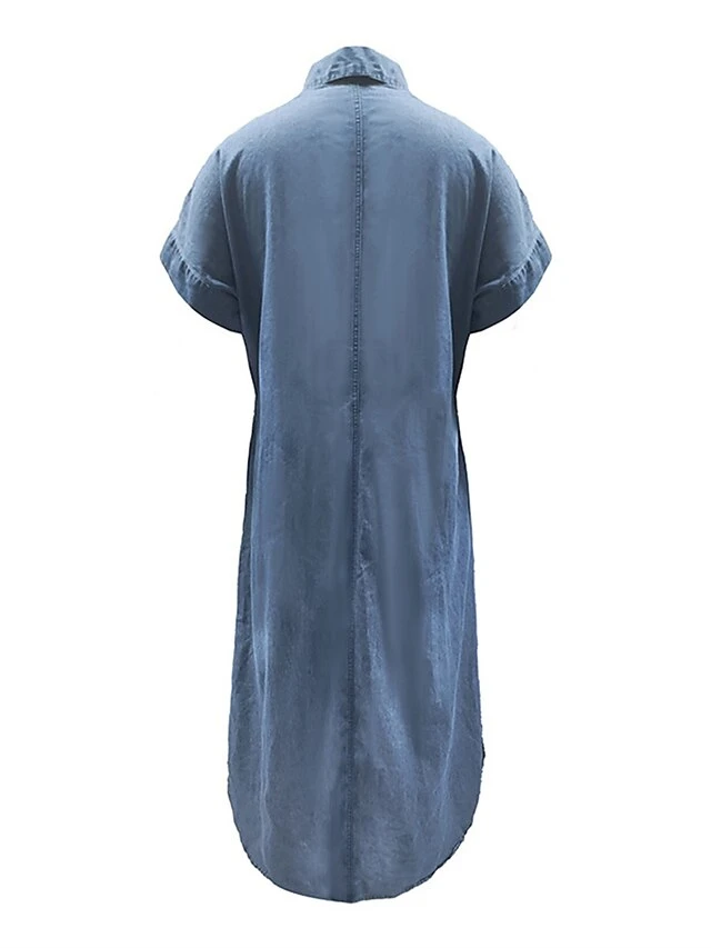 Women's Casual Dress Denim Shirt Dress Maxi Long Dress Denim Fashion Casual Outdoor Daily Vacation Shirt Collar Zipper Pocket Short Sleeve Summer Spring 2023 Loose Fit Blue Plain S M L XL 2XL 3 Women's Casual Dress Denim Shirt Dress Maxi Long Dress Denim Fashion Casual Outdoor Daily Vacation Shirt Collar Zipper Pocket Short Sleeve Summer Spring 2023 Loose Fit Blue Plain S M L XL 2XL - Image 3