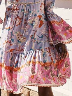 Women's Casual Dress Summer Dress Floral Print V Neck Mini Dress Modern Vacation Long Sleeve Regular Fit Pink Summer Spring S M L XL XXL -Casual Print Dress Sales dnycxj1675672789512