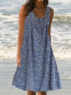 Women's Beach Dress Beach Wear Mini Dress Print Tropical Fashion Floral U Neck Sleeveless Loose Fit Outdoor Daily Light Blue Red 2023 Summer Spring M L XL XXL