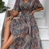 Women's Casual Dress Summer Dress Floral Print V Neck Long Dress Maxi Dress Basic Daily Short Sleeve Loose Fit Blue Summer Spring S M L XL XXL
