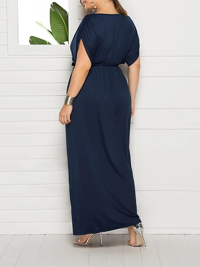 Women's Plus Size Curve Party Dress Sheath Dress Formal Dress Maxi Dress White Wine Royal Blue Short Sleeve Pure Color Lace Up Spring Fall Autumn V Neck Fashion Birthday Wedding Guest Vacation 5 Women's Plus Size Curve Party Dress Sheath Dress Formal Dress Maxi Dress White Wine Royal Blue Short Sleeve Pure Color Lace Up Spring Fall Autumn V Neck Fashion Birthday Wedding Guest Vacation - Image 5