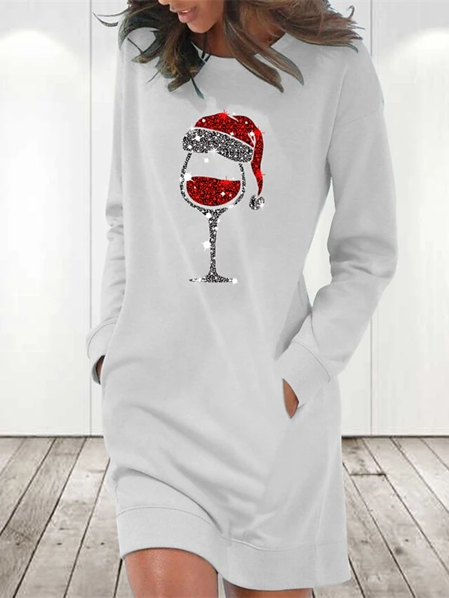 Women's Casual Dress Sweatshirt Dress Shift Dress Mini Dress Light Blue White Grey Long Sleeve Christmas Hat Pocket Fall Winter Autumn Crew Neck Stylish Winter Dress Christmas Fall Dress Loose Fit 4 Women's Casual Dress Sweatshirt Dress Shift Dress Mini Dress Light Blue White Grey Long Sleeve Christmas Hat Pocket Fall Winter Autumn Crew Neck Stylish Winter Dress Christmas Fall Dress Loose Fit - Image 4