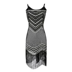 Women's Retro 1920s Fringe Dress Midi Dress Party Halloween Sequins Tassel Fringe Geometric Spaghetti Strap Sleeveless Regular Fit Spring Fall 2023 Silver Black S M L XL -Casual Print Dress Sales dooemt1692615916947