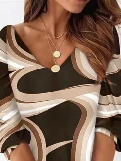 Women's Sweatshirt Dress Winter Dress Shift Dress Mini Dress Khaki 3/4 Length Sleeve Color Gradient Print Fall Winter Autumn V Neck Vacation Loose Fit 2023 S M L XL XXL 3XL -Casual Print Dress Sales dopolm1663755254080