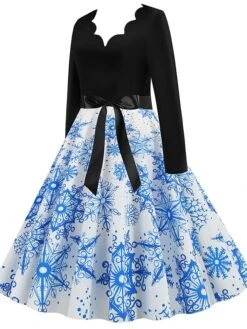 Women's Christmas Retro 1950s Vintage Dress Midi Dress Party Ruched Bow Fruit V Neck Long Sleeve Regular Fit Fall Winter 2023 Deep Green Black S M L XL -Casual Print Dress Sales dpluiv1695363828171