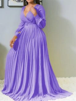 Women‘s Plus Size Curve Casual Dress Solid Color V Neck Ruched Long Sleeve Fall Winter Stylish Casual Maxi Long Dress Daily Date Dress -Casual Print Dress Sales dqkrdc1663739325090