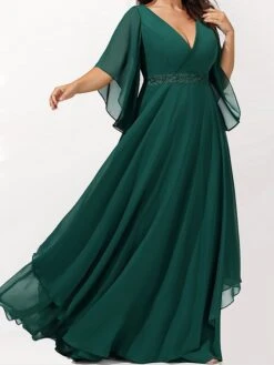 Women‘s Plus Size Curve Casual Dress Swing Dress Plain Long Dress Maxi Dress 3/4 Length Sleeve Layered V Neck Basic Outdoor Dark Green Summer Spring L XL XXL 3XL 4XL -Casual Print Dress Sales dqrvpf1685008004223