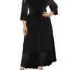 Women‘s Plus Size Curve Prom Dress Party Dress Lace Dress Long Dress Maxi Dress Black 3/4 Length Sleeve Pure Color Lace Summer Spring Fall Square Neck Fashion Winter Dress Birthday Evening