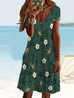 Women's Casual Dress Summer Dress Print Dress Floral Print V Neck Mini Dress Active Fashion Outdoor Daily Short Sleeve Regular Fit White Green Spring Summer S M L XL XXL -Casual Print Dress Sales drjpea1677056732539