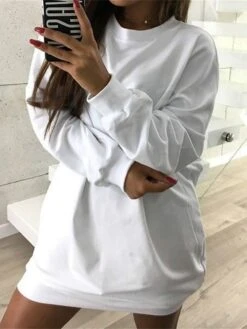 Women's Casual Dress Sweatshirt Dress Mini Dress Active Fashion Outdoor Sport Going Out Crew Neck Solid Color Loose Fit Black White Pink S M L XL -Casual Print Dress Sales drozvp1694427873032