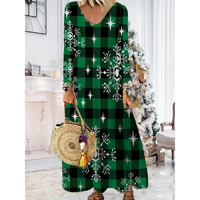 Women's Christmas Casual Dress Shift DressMaxi Long Dress Purple Wine Red Brown White Long Sleeve Plaid Santa Claus Elk Print Fall Winter V Neck Vacation Casual 2022 S M L XL XXL 3XL 4XL 5XL 6XL 8 Women's Christmas Casual Dress Shift DressMaxi Long Dress Purple Wine Red Brown White Long Sleeve Plaid Santa Claus Elk Print Fall Winter V Neck Vacation Casual 2022 S M L XL XXL 3XL 4XL 5XL 6XL - Image 8