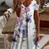 Women's Casual Dress Mini Dress White Purple Short Sleeve Animal Lace Summer Spring V Neck Vacation 2023 S M L XL XXL 3XL
