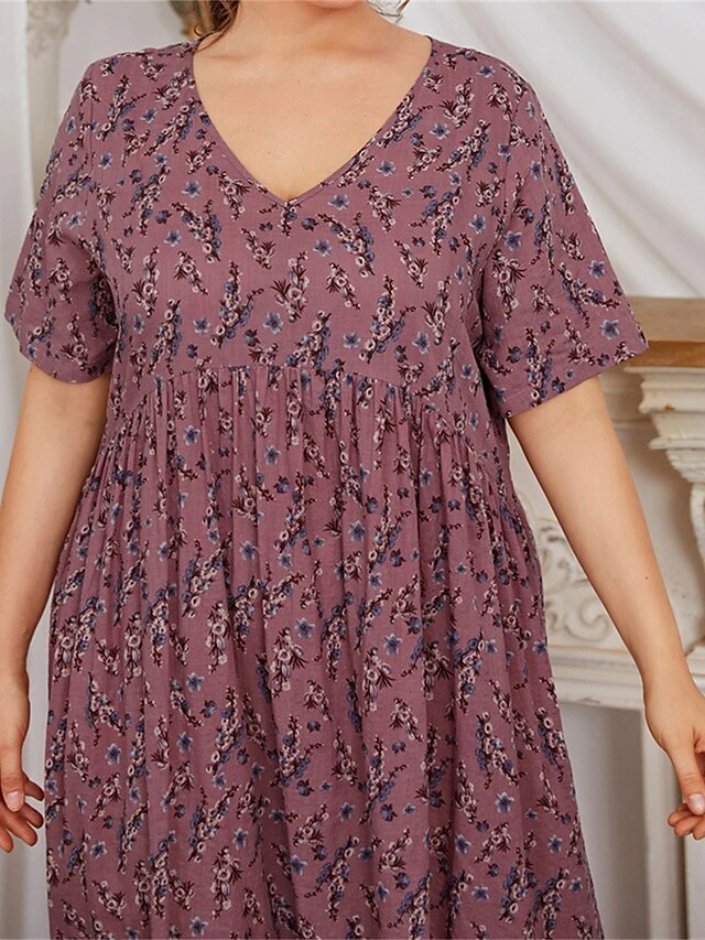Women‘s Plus Size Curve Flattering Dresses Apple Shaped Dress Casual Dress Floral Dress Floral Long Dress Maxi Dress Short Sleeve Print V Neck Basic Outdoor Fuchsia Spring Summer XL XXL 3XL 5 Women‘s Plus Size Curve Flattering Dresses Apple Shaped Dress Casual Dress Floral Dress Floral Long Dress Maxi Dress Short Sleeve Print V Neck Basic Outdoor Fuchsia Spring Summer XL XXL 3XL - Image 5