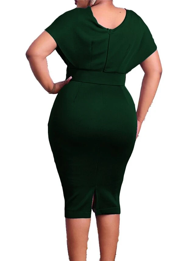 Women‘s Plus Size Curve Easter Dress Work Dress Solid Color V Neck Short Sleeve Spring Dress Fall Work Formal Knee Length Dress Date Vacation Dress 8 Women‘s Plus Size Curve Easter Dress Work Dress Solid Color V Neck Short Sleeve Spring Dress Fall Work Formal Knee Length Dress Date Vacation Dress - Image 8