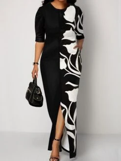 Women‘s Plus Size Curve Work Dress Print Crew Neck Split Half Sleeve Spring Fall Stylish Elegant Maxi Long Dress Formal Work Dress -Casual Print Dress Sales dssmtg1628856861284