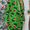 Women's Christmas Dress Hoodie Dress Mini Dress Warm Fashion Outdoor Christmas Holiday Hoodie Print Monster Christmas Hat Loose Fit Green S M L XL XXL
