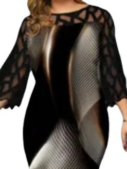 Women‘s Plus Size Curve Party Dress Lace Dress Bodycon Geometric Midi Dress 3/4 Length Sleeve Lace Crew Neck Modern Party Black Fall Spring L XL XXL 3XL 4XL -Casual Print Dress Sales dtbbwk1672969562534