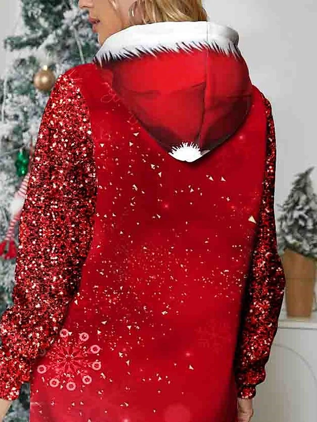 Women's Christmas Dress Casual Dress Mini Dress Warm Fashion Outdoor Christmas Holiday Hoodie Print Snowflake Loose Fit Wine S M L XL XXL 3 Women's Christmas Dress Casual Dress Mini Dress Warm Fashion Outdoor Christmas Holiday Hoodie Print Snowflake Loose Fit Wine S M L XL XXL - Image 3