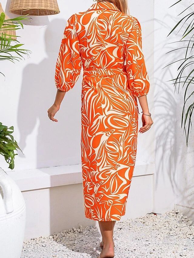 Women's Shirt Dress Casual Dress Wrap Dress Midi Dress Outdoor Daily Date Polyester Fashion Casual Split Neck Lace Up Split Long Sleeve Fall Winter 2023 Regular Fit Orange Green Floral S M L XL 9 Women's Shirt Dress Casual Dress Wrap Dress Midi Dress Outdoor Daily Date Polyester Fashion Casual Split Neck Lace Up Split Long Sleeve Fall Winter 2023 Regular Fit Orange Green Floral S M L XL - Image 9