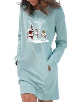 Women's Casual Dress Sweatshirt Dress Winter Dress Mini Dress Light Blue White Grey Long Sleeve Snowman Pocket Fall Winter Autumn Crew Neck Stylish Christmas Loose Fit 2023 S M L XL 2XL -Casual Print Dress Sales duzdyy1666927511937