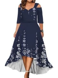 Women‘s Plus Size Curve Party Dress Wedding Guest Dress Swing Dress Long Dress Maxi Dress Black White Pink 3/4 Length Sleeve Floral Cold Shoulder Summer Spring Fall V Neck Fashion Birthday -Casual Print Dress Sales dvvqyj1690280961763