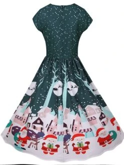 Women's Christmas Knee Length Dress Green Black Red Short Sleeve Print Print Fall Winter Round Neck Casual Vintage2021 S M L XL XXL -Casual Print Dress Sales dwbyov1629971725058