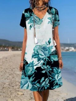 Women's T Shirt Dress Casual Dress Summer Dress Floral Ombre Print V Neck Mini Dress Active Fashion Outdoor Daily Short Sleeve Regular Fit Black Blue Dark Green Summer Spring S M L XL XXL -Casual Print Dress Sales dxkffx1685073554908