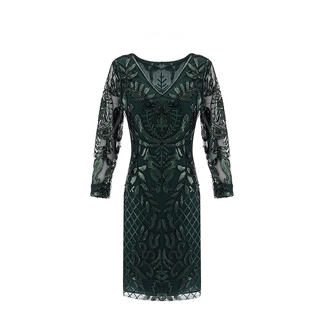 Women's Retro 1920s Sequin Dress Midi Dress Party Halloween Sequins Patchwork Leaf V Neck Long Sleeve Regular Fit Spring Fall 2023 Black Gold S M L XL 2 Women's Retro 1920s Sequin Dress Midi Dress Party Halloween Sequins Patchwork Leaf V Neck Long Sleeve Regular Fit Spring Fall 2023 Black Gold S M L XL - Image 2