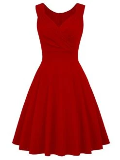 Women‘s Christmas Party Dress Swing Dress Green Dress Midi Dress Black White Wine Sleeveless Pure Color Ruched Summer Spring Fall V Neck Party Party Wedding Guest 2022 S M L XL XXL -Casual Print Dress Sales dyomms1635432109671