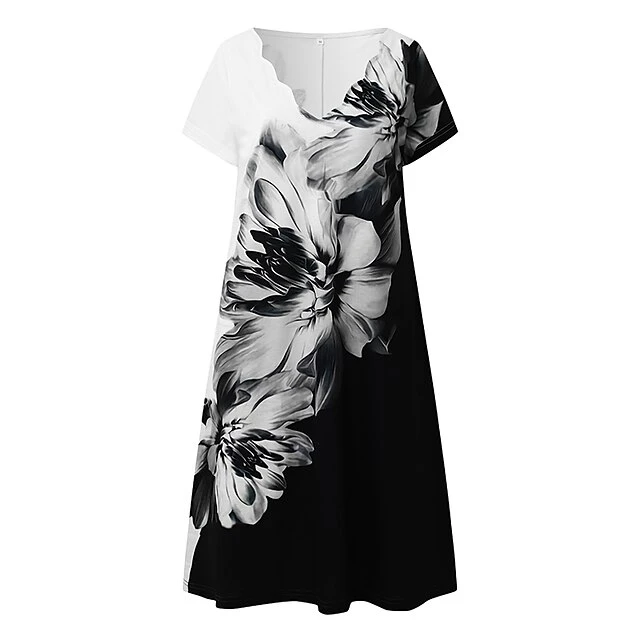 Women's Casual Dress Shift Dress Floral Dress Mini Dress Black And White Black White Short Sleeve Floral Print Summer Spring Scalloped Neck Fashion Vacation 2023 S M L XL XXL 3XL 14 Women's Casual Dress Shift Dress Floral Dress Mini Dress Black And White Black White Short Sleeve Floral Print Summer Spring Scalloped Neck Fashion Vacation 2023 S M L XL XXL 3XL - Image 14