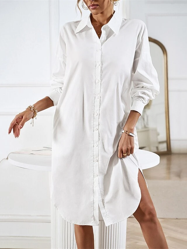 Women's Casual Dress Work Dress Shift Dress Mini Dress Outdoor Office Business Cotton Classic Modern Shirt Collar Button Pocket Long Sleeve Summer Spring Fall 2023 Loose Fit Black White Blue Pure 4 Women's Casual Dress Work Dress Shift Dress Mini Dress Outdoor Office Business Cotton Classic Modern Shirt Collar Button Pocket Long Sleeve Summer Spring Fall 2023 Loose Fit Black White Blue Pure - Image 4