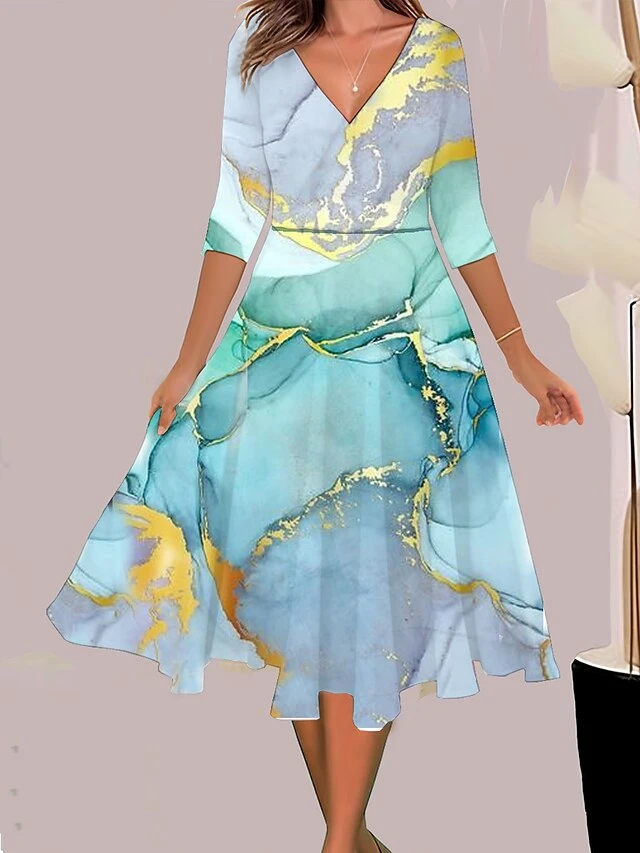 Women's Casual Dress Swing Dress A Line Dress Ombre Marble Print Print V Neck Midi Dress Fashion Streetwear Outdoor Daily 3/4 Length Sleeve Regular Fit Magenta Pink Blue Summer Spring S M L XL XXL 5 Women's Casual Dress Swing Dress A Line Dress Ombre Marble Print Print V Neck Midi Dress Fashion Streetwear Outdoor Daily 3/4 Length Sleeve Regular Fit Magenta Pink Blue Summer Spring S M L XL XXL - Image 5